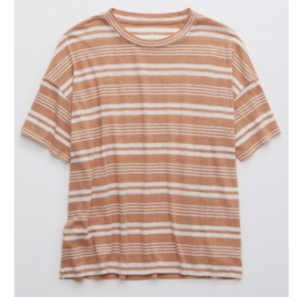 Aerie Breezy Linen Striped Distressed T-Shirt